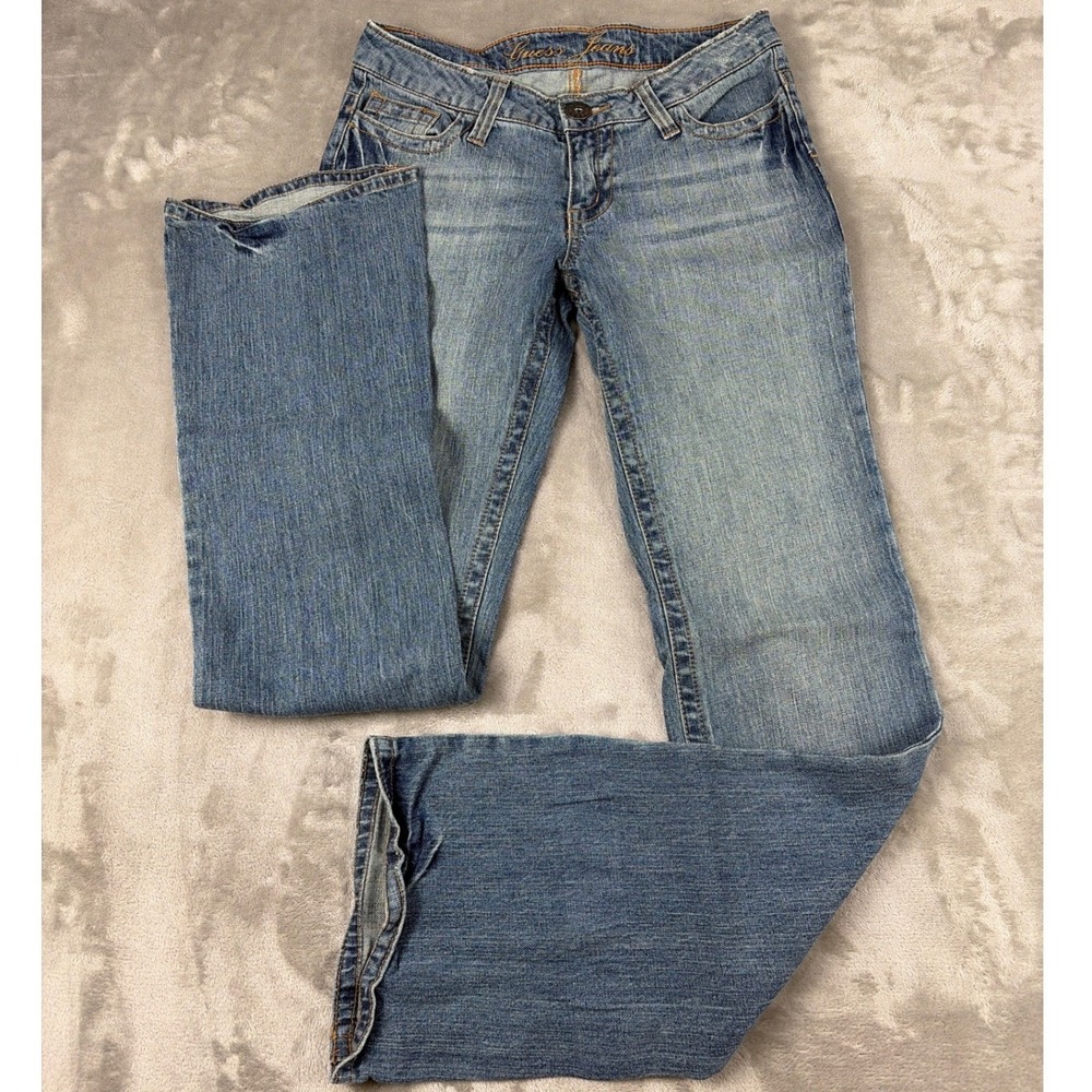 Guess Jeans Womens 27 Medium Wash Low Rise Bootcut Embroidered Back Pocket Denim - Picture 1 of 8